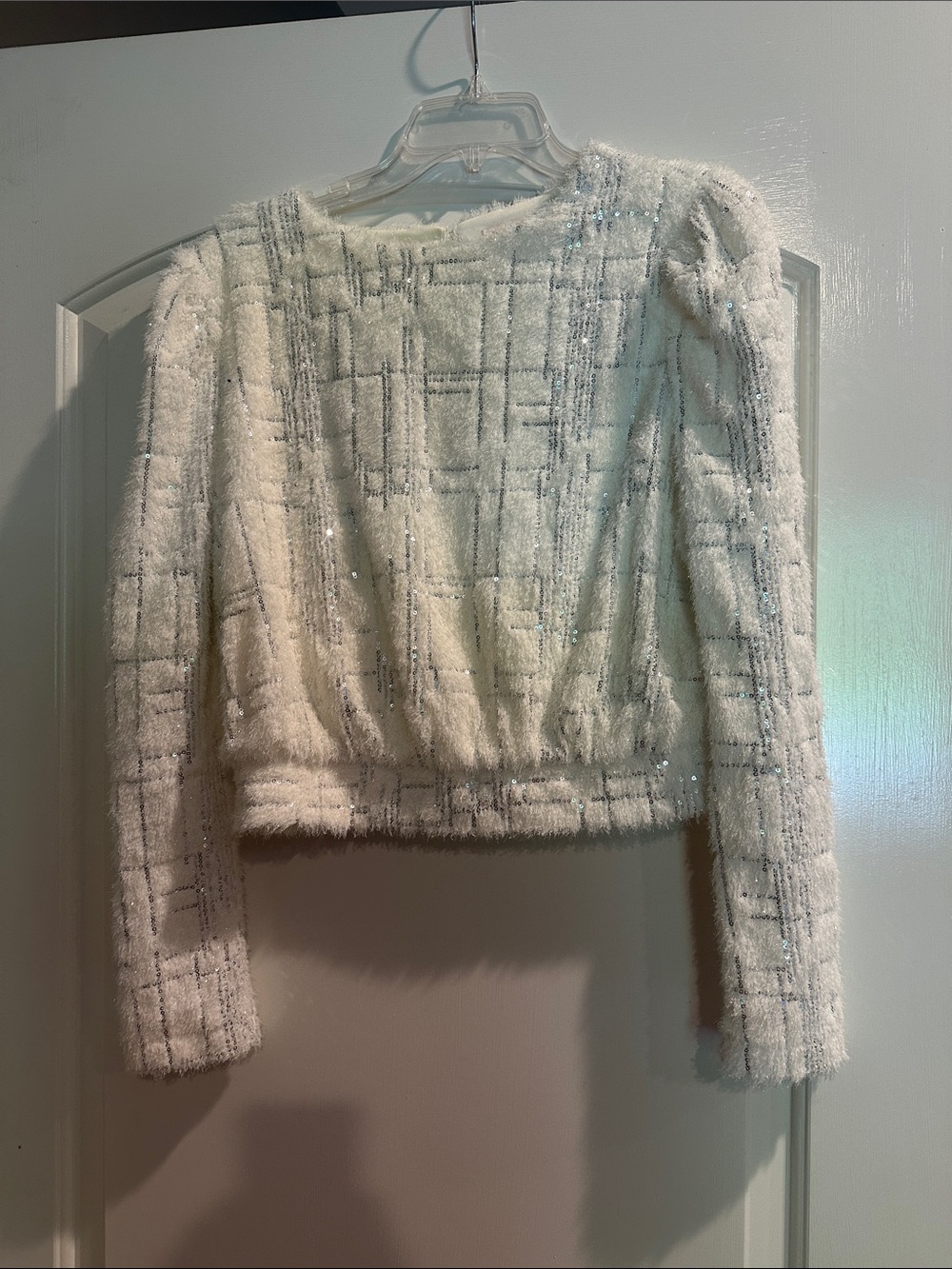 Flying Tomato White Textured Sparkle Cropped Sweater